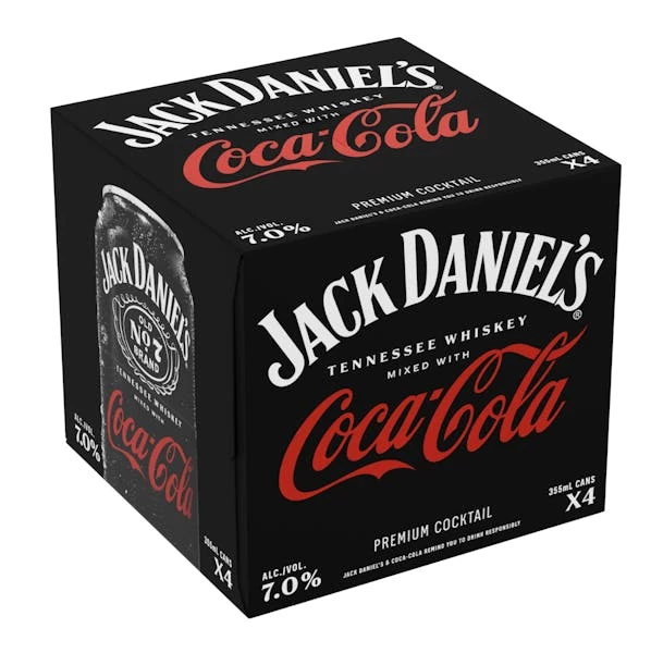 Jack Daniels Whiskey & Coca-Cola 4-355ml Cans 1 Jack Daniels Whiskey & Coca-Cola 4-355ml Cans