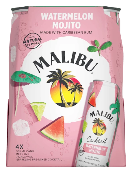 Malibu Cocktail Watermelon Mojito 4-355ml Cans 1 Malibu Cocktail Watermelon Mojito 4-355ml Cans