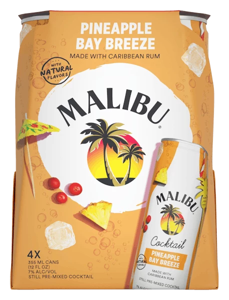 Malibu Cocktail Pineapple Bay Breeze 4-355ml Cans 1 Malibu Cocktail Pineapple Bay Breeze 4-355ml Cans