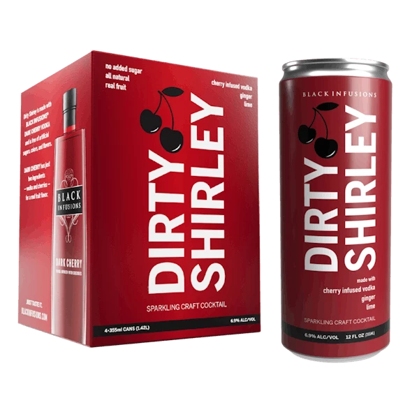 Black Infusions Dirty Shirley Dark Cherry Vodka 4-12oz Cans 1 Black Infusions Dirty Shirley Dark Cherry Vodka 4-12oz Cans