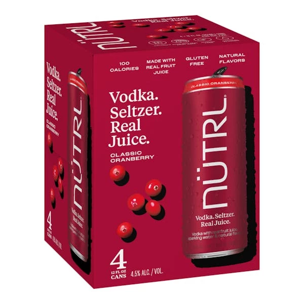 Nutrl Classic Vodka Seltzer Cranberry 4-12oz Cans 1 Nutrl Classic Vodka Seltzer Cranberry 4-12oz Cans