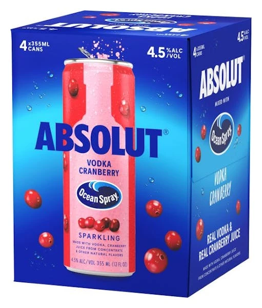 Absolut Cocktails Ocean Spray Vodka Cranberry 4-355ml Cans 1 Absolut Cocktails Ocean Spray Vodka Cranberry 4-355ml Cans